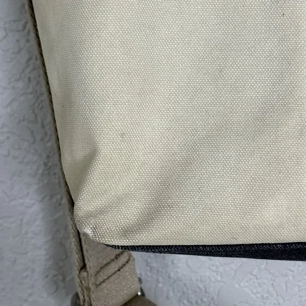 Coach Heritage Web Tote Bag Canvas Leather 16 x 16 Navy Blue Beige